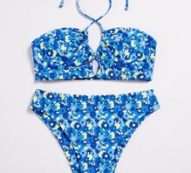 Floral Halter High Waisted Bikini Swimsuit