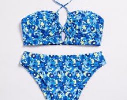 Floral Halter High Waisted Bikini Swimsuit