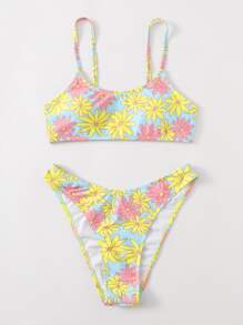 Floral High Leg Bikini Swimsuit