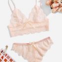 Floral Lace Bow Decor Lingerie Set