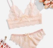 Floral Lace Bow Decor Lingerie Set