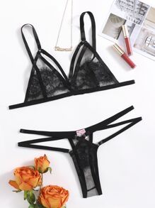 Floral Lace Criss Cross Lingerie Set