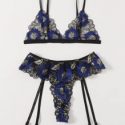 Floral Lace Garter Thong Lingerie Set