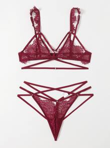 Floral Lace Harness Lingerie Set