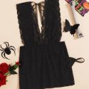 Floral Lace Plunging Dress With Thong