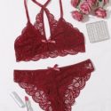 Floral Lace Scallop Trim Lingerie Set