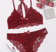 Floral Lace Scallop Trim Lingerie Set