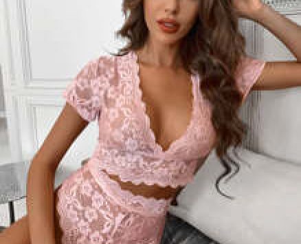 Floral Lace Scalloped Trim Lingerie Set