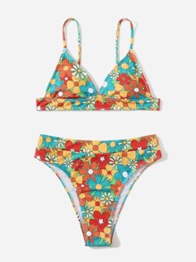 Floral Pattern Bikini Swimsuit