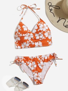 Floral Pattern Bikini Swimsuit