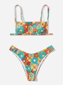 Floral Pattern Bikini Swimsuit