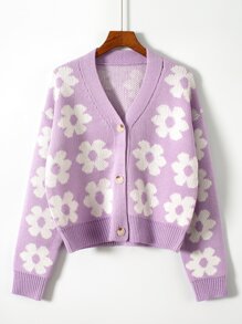 Floral Pattern Button Front Cardigan