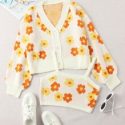 Floral Pattern Knit Top With Cardigan