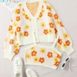 Floral Pattern Knit Top With Cardigan