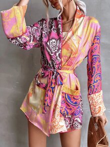 Floral Print Belted Kimono