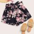 Floral Print Belted Paperbag Waist Shorts
