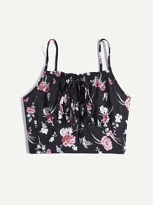 Floral Print Drawstring Cami Top