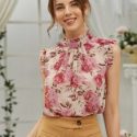 Floral Print Keyhole Back Sleeveless Blouse