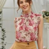 Floral Print Keyhole Back Sleeveless Blouse