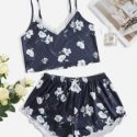 Floral Print Lettuce Trim Cami Top & Shorts PJ Set