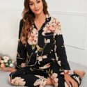 Floral Print Patched Pocket Contrast Piping PJ Set