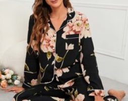Floral Print Patched Pocket Contrast Piping PJ Set