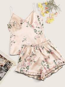 Floral Print Satin Cami PJ Set