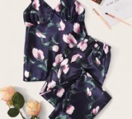 Floral Print Satin Cami PJ Set