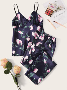 Floral Print Satin Cami PJ Set