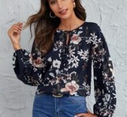 Floral Print Self-Tie Front Peasant Sleeve Top