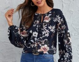 Floral Print Self-Tie Front Peasant Sleeve Top