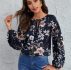 Floral Print Self-Tie Front Peasant Sleeve Top