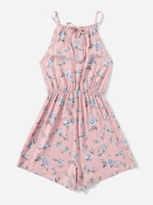 Floral Print Tie Front Romper