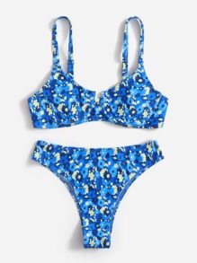 Floral Print Underwire Bikini Swimsuit