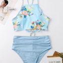 Floral Ruched High Waist Bikini Swimsuit