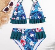 Floral Ruffle High Waist Bikini Swimsuit