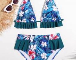 Floral Ruffle High Waist Bikini Swimsuit