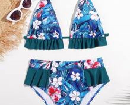Floral Ruffle High Waist Bikini Swimsuit