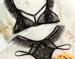 Floral Ruffle Trim Mesh Lingerie Set