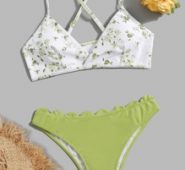 Floral Scallop Trim Bikini Swimsuit