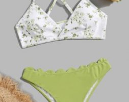 Floral Scallop Trim Bikini Swimsuit