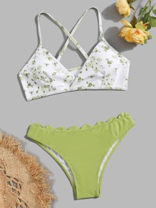 Floral Scallop Trim Bikini Swimsuit