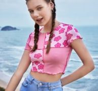 Floral Seam Front Lettuce Trim Tee