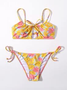 Floral Tie Side Bikini Swimsuit