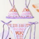 Floral & Plaid Pattern Tie Side Bikini Swimsuit