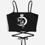 Floral & Skeleton Graphic Criss Cross Crop Cami