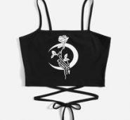 Floral & Skeleton Graphic Criss Cross Crop Cami