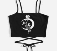 Floral & Skeleton Graphic Criss Cross Crop Cami