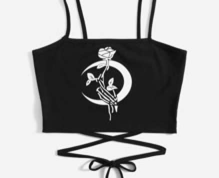 Floral & Skeleton Graphic Criss Cross Crop Cami