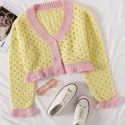 Flounce Sleeve Colorblock Cardigan